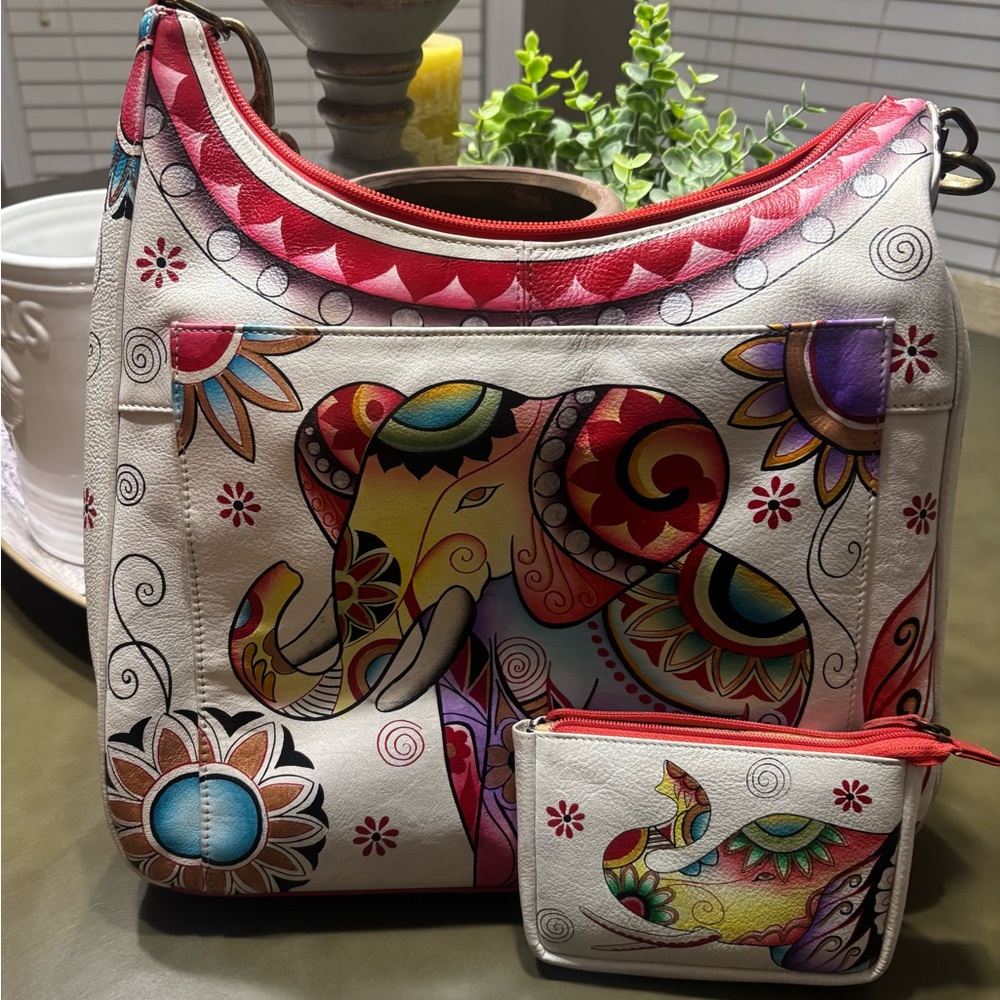 Anuschka Multicolor Elephant Shoulder Bag